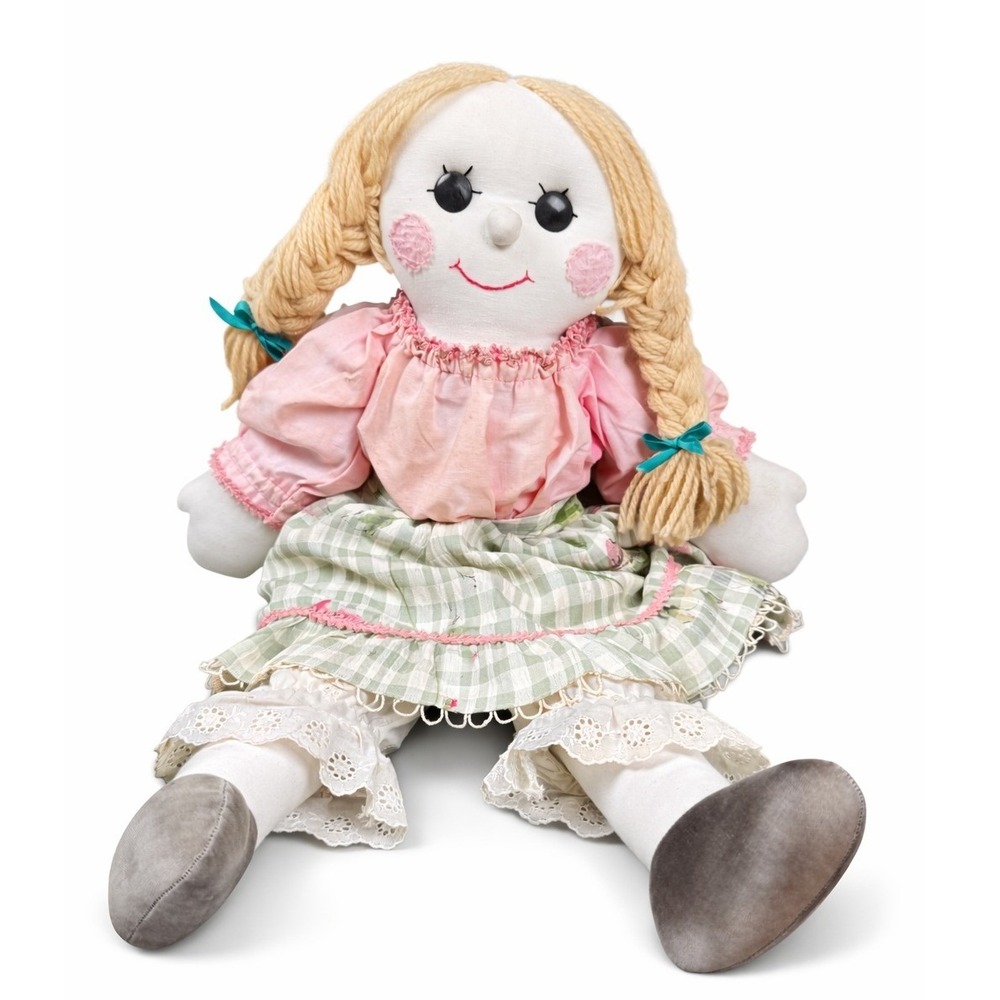 Vintage Raggedy Style Cloth Doll Yarn Braids Prairie Dress 23in Plush Toy‎ Decor